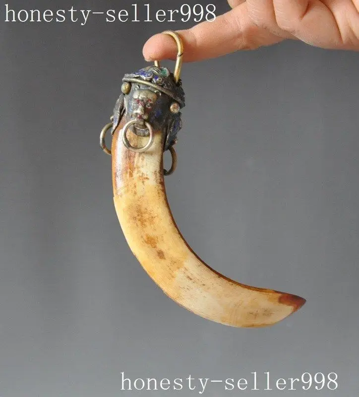Китайская старая дикая кабана зубная перегородочная эмаль бронза животное лев