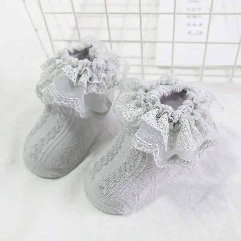 Весенние хлопковые однотонные носки для маленьких девочек с кружевным дизайном