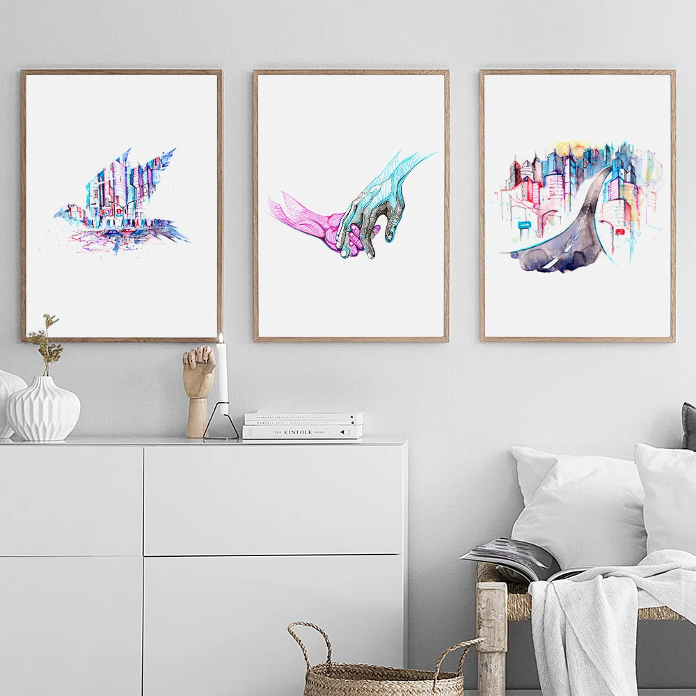 Abstract City Building Hand Book Feather Nordic Posters and Prints Wall Art Canvas Painting Pictures For Living Room Decor | Дом и сад