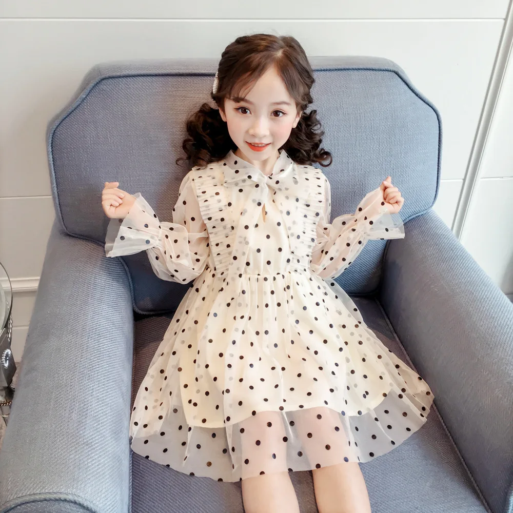 2019 Baby Girl Spring Summer Dress Kids girls Dot Printed Bow Long Sleeve Princess Dresses Child Kid Birthday Clothes Vestidos | Детская