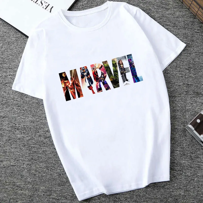 Футболка с принтом в виде букв Marvel белая модная летняя|Футболки| |