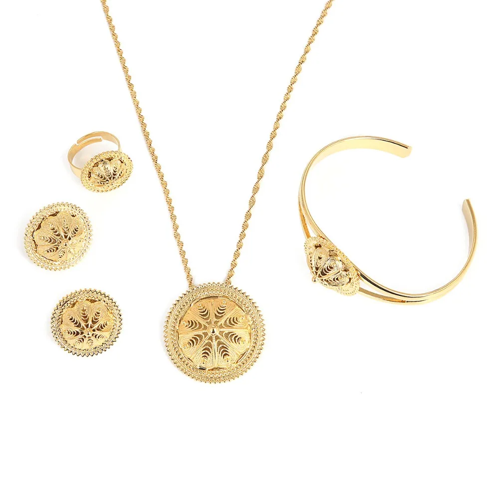 Комплект из эфиопских ювелирных изделий Joias Ouro золотого цвета украшения Эфиопия