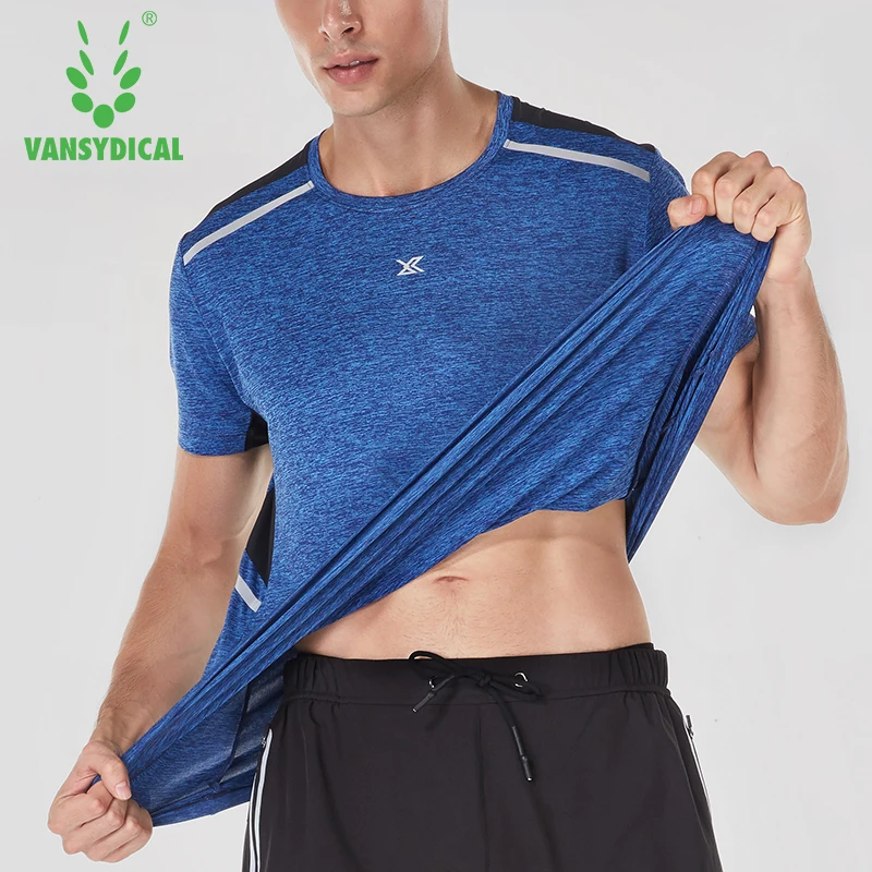 VANSYDICAL Фитнес мужские короткий рукав спортивная быстросохнущая Бег рубашка