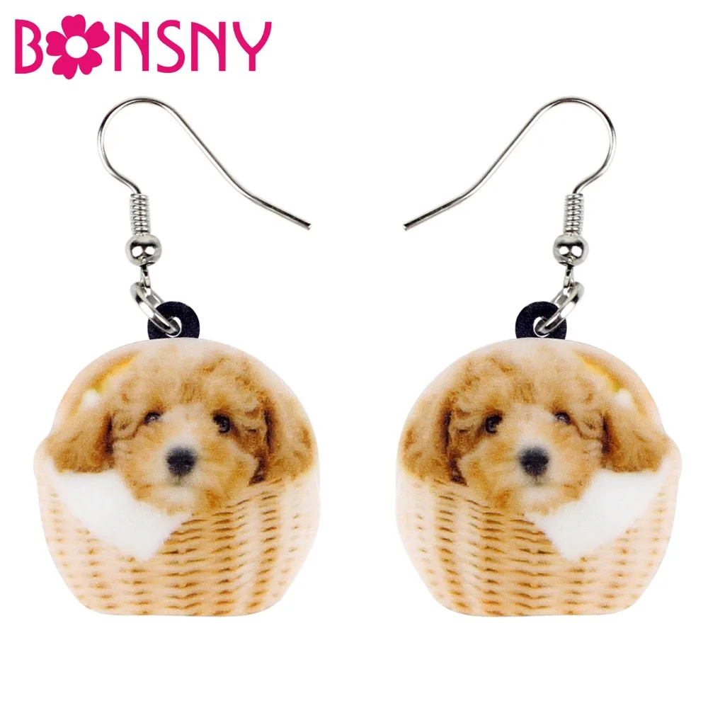 Bonsny акриловый мультфильм Корзина плюшевый Пудель серьги с собаками Висячие