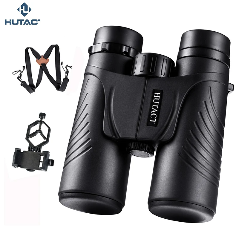 Powerful Binoculars For Hunting 10x42 BAK4 Prismaticos Safari with Strap Smartphone Clip HUTACT | Измерительные инструменты