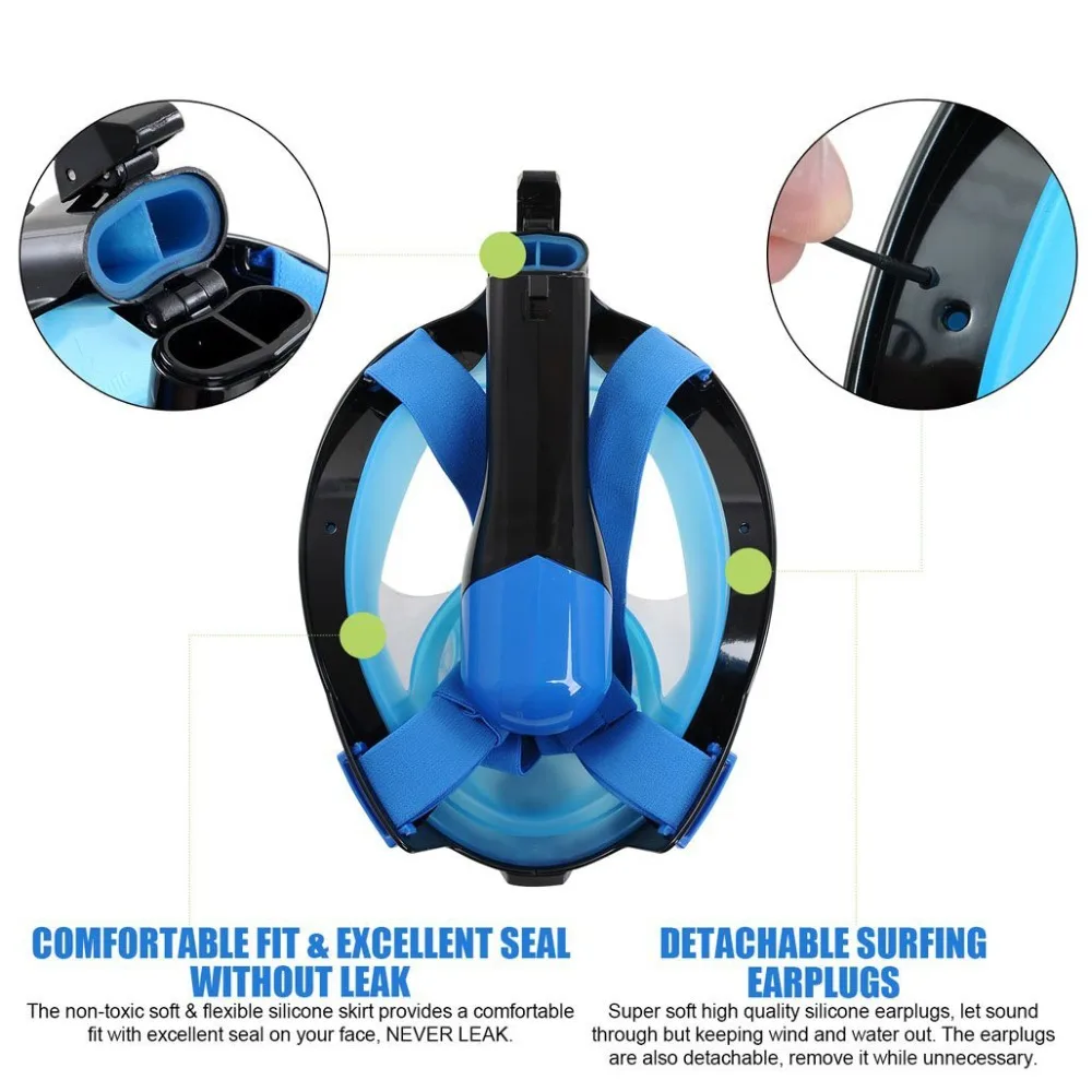 Silicon Full Face Diving Mask Scuba Underwater Seaview Gear Swimming Snorkel for Gopro Camera Holder Stand Set | Спорт и развлечения