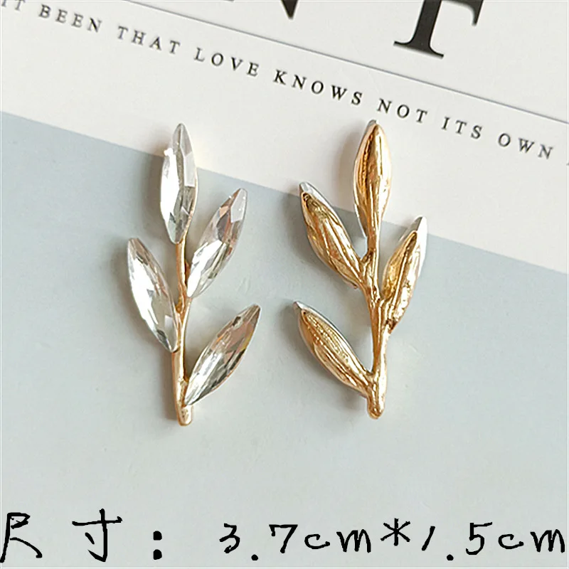 10Pcs 15*37mm Gold Color Alloy Material Crystal Branch Charm Leaf Branch pendant for DIY Head Women Jewelry Making Wholesale