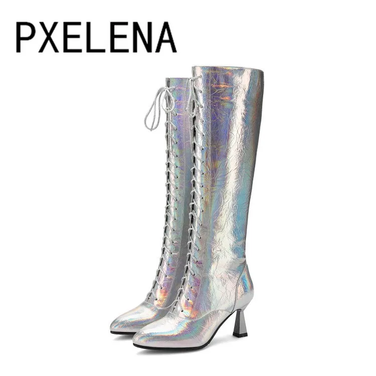 Брендовые новые женские сапоги PXELENA до колена длинные мотоциклетные В рыцарском