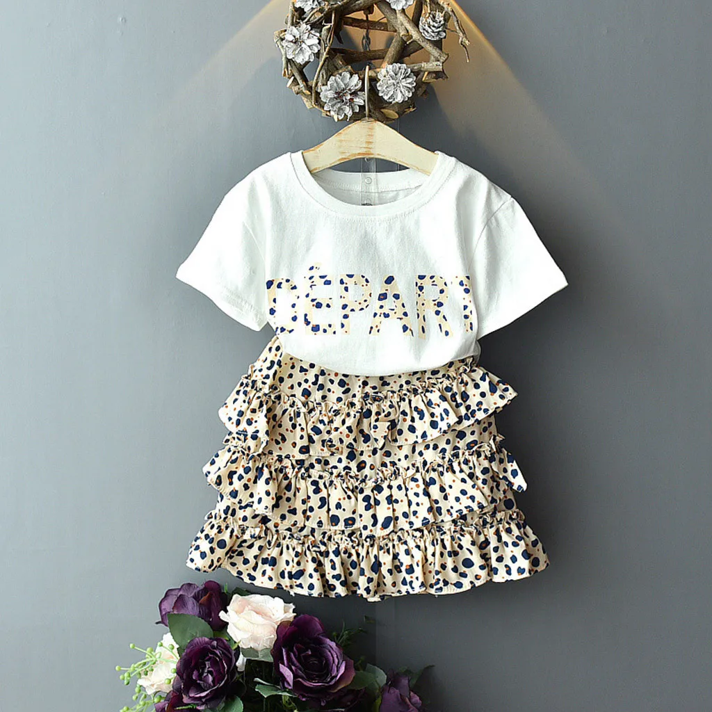 Детские комплекты Повседневная модная одежда для девочек Однотонная футболка с