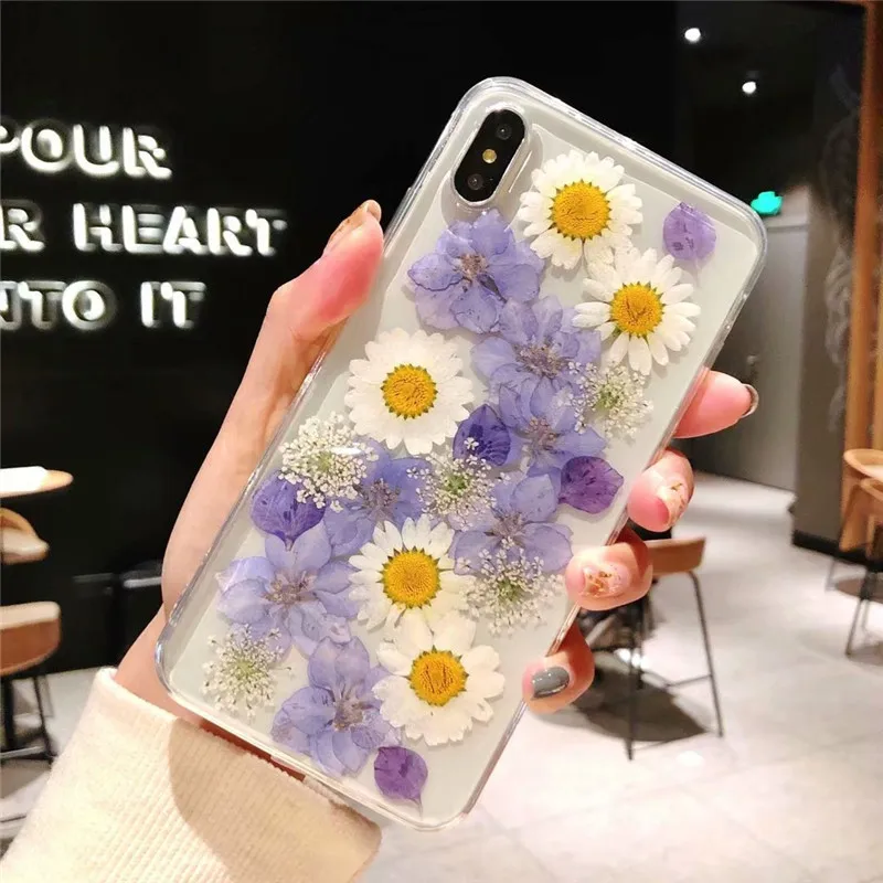 Чехол DIS настоящие сушеные чехлы с цветочным принтом для IPhone X XS Max XR 6 6S 7 8 Plus чехол