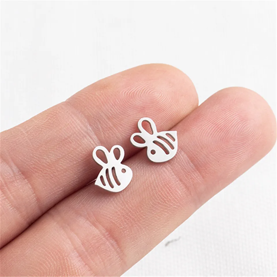 Модные Мультяшные серьги гвоздики Пчелка из нержавеющей стали сережки с золотым