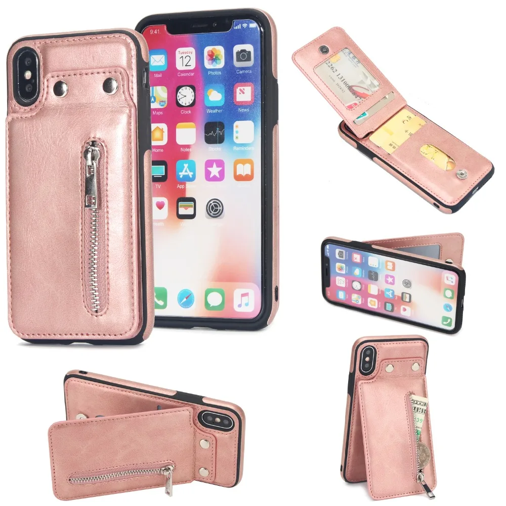 Кожаные чехлы на молнии для iPhone X XS Max XR 8 7 Plus кожаный чехол телефона держатель карт