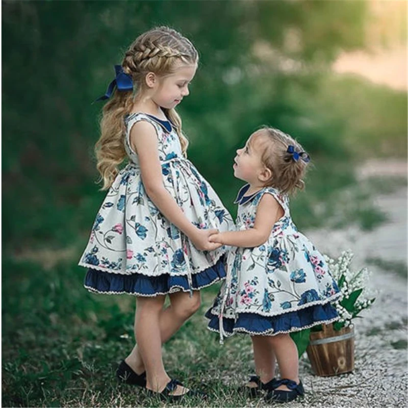Princess Girls Summer Floral Dress Pretty Kids Baby Girl Sleeveless Doll Collar High Waist Cute Party | Детская одежда и обувь