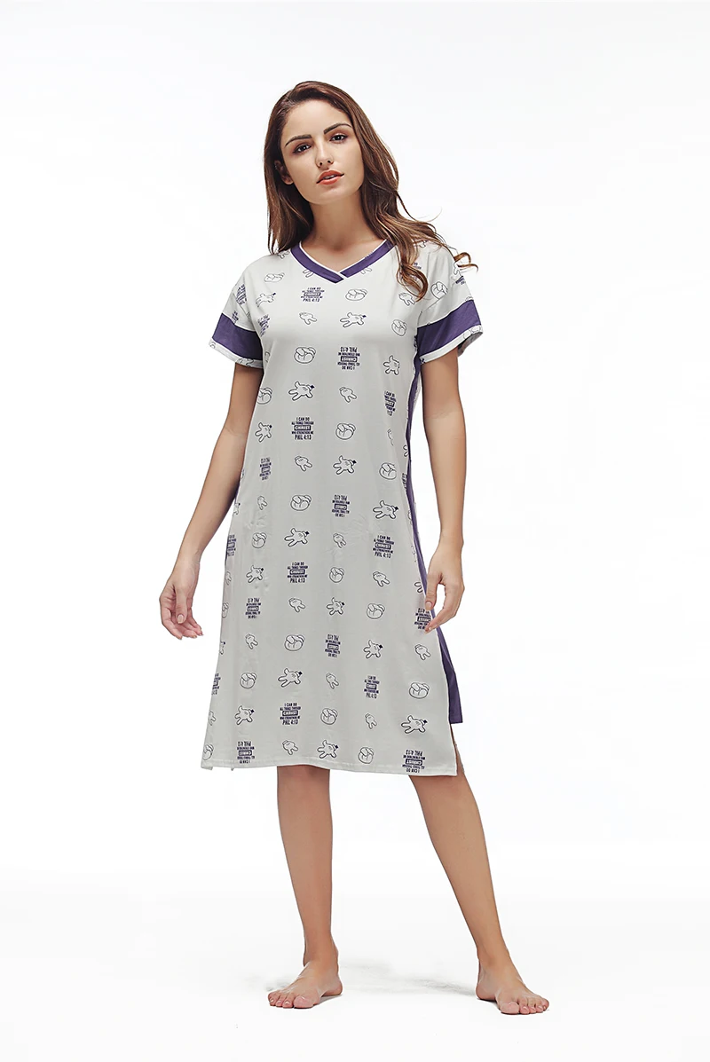 Yusano Cotton Nightgowns for Women V-Neck Nightshirt Short Sleelve Sleep Dress Cute Printed Sleepshirt Casual Nightwear