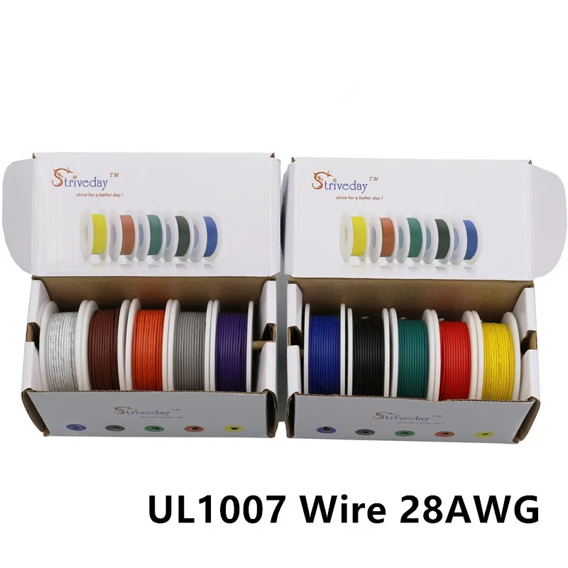 100 м/коробка 328 футов UL 1007 28AWG 10 цветов коробка для смешивания 1 2 упаковки проводов