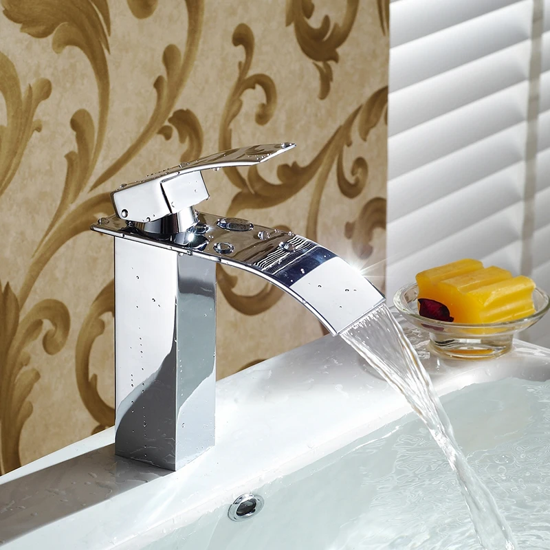 Смесители для раковины хромированный кран с водопадом Однорычажный дырочный