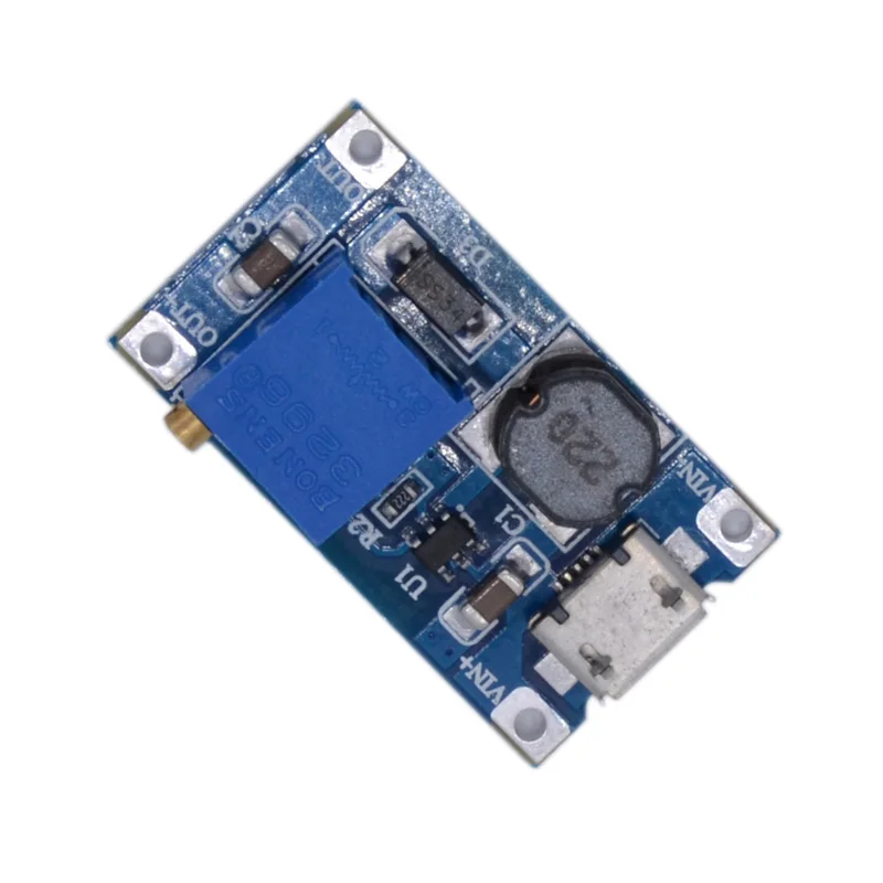 Регулируемый Повышающий Модуль 2А с MICRO USB 2в 24в до 5В 9В 12В 28В MT3608 LM2577|Интегральные