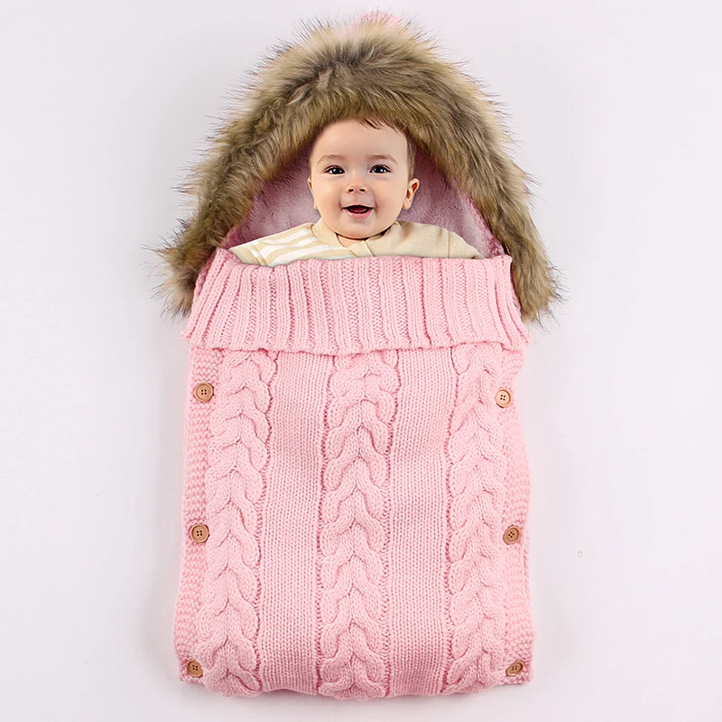 

Winter thickening Warm Envelope Newborn Baby Sleeping Bags Outdoor Infant Stroller Sleep Sack Cable Knitted Toddler Swaddle Wrap