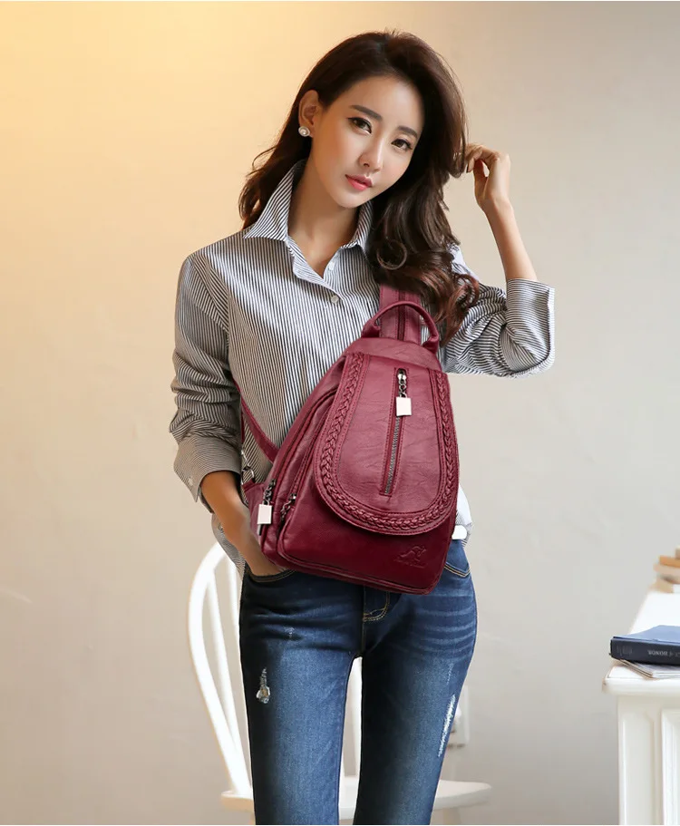 Women Leather Backpacks Classic Female Chest Bag Sac a Dos Travel Ladies Bagpack Mochilas School Bags For Trrnage Girls Preppy