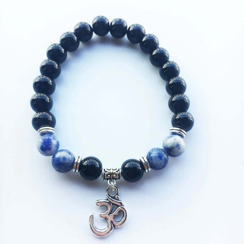 Hot Sale Natural Blue Stripes Marble Bracelet 3D letter Pendant Beads Fashion Jewelry for Women | Украшения и аксессуары