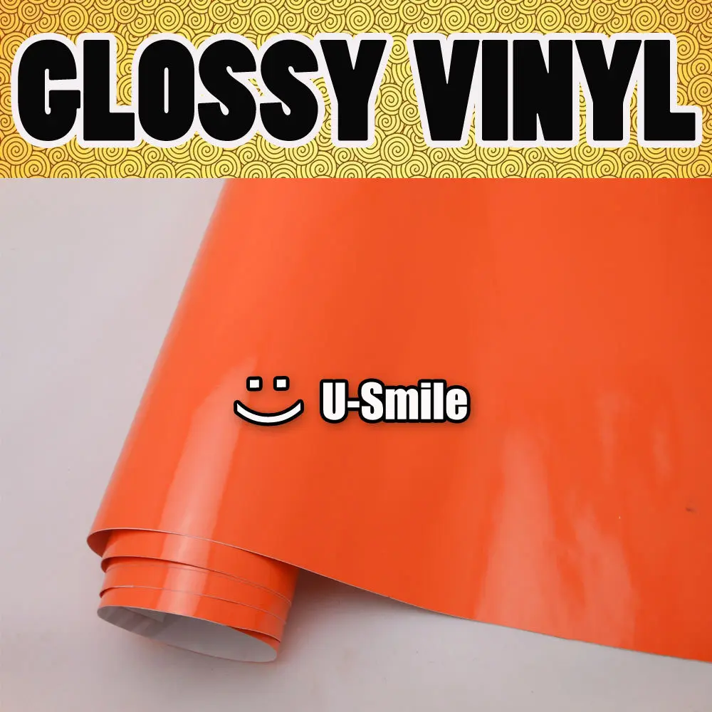 

Orange Glossy Vinyl Car Wrapping Air Bubble Free Shiny Orange Gloss Wrap Foile Car Stickers Size:1.52x30m/Roll