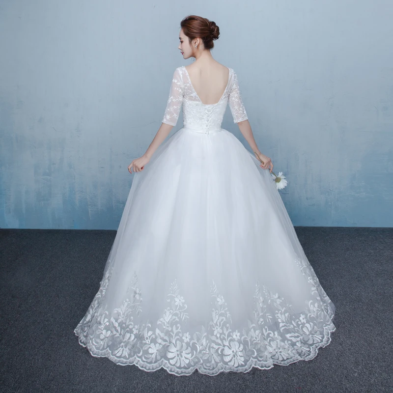 CX блеск Половина рукава пояса кружевные цветы свадебные Dress ES невесты бальное