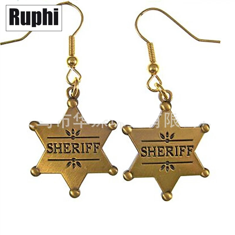 

Wholesale Vintage SHERIFF hexagon star drop fish hook earrings fashion ornament jewelry accessory