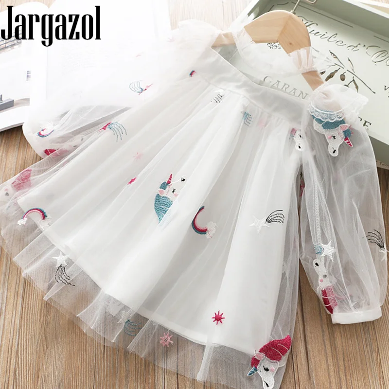 Unicorn Princess Dress Vestido Infantil 2018 Lace Peach Blossom Embroidery Layered Baby Girl Cute Birthday Party | Детская одежда и