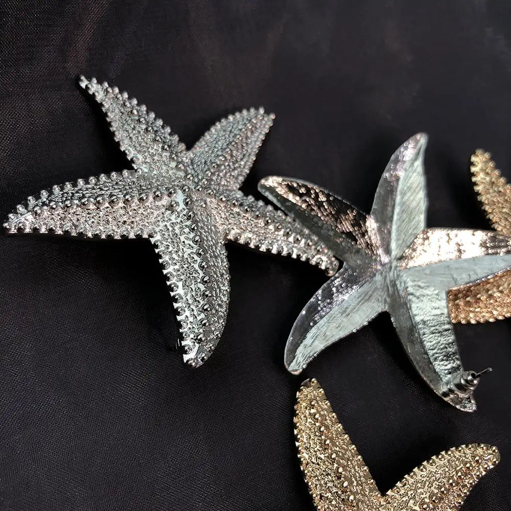 HUANZHI Exaggeration Big Simple Design Ocean Starfish Gold Metal Plated Drop Earrings For Women Travel Beach Jewelry Gifts | Украшения и