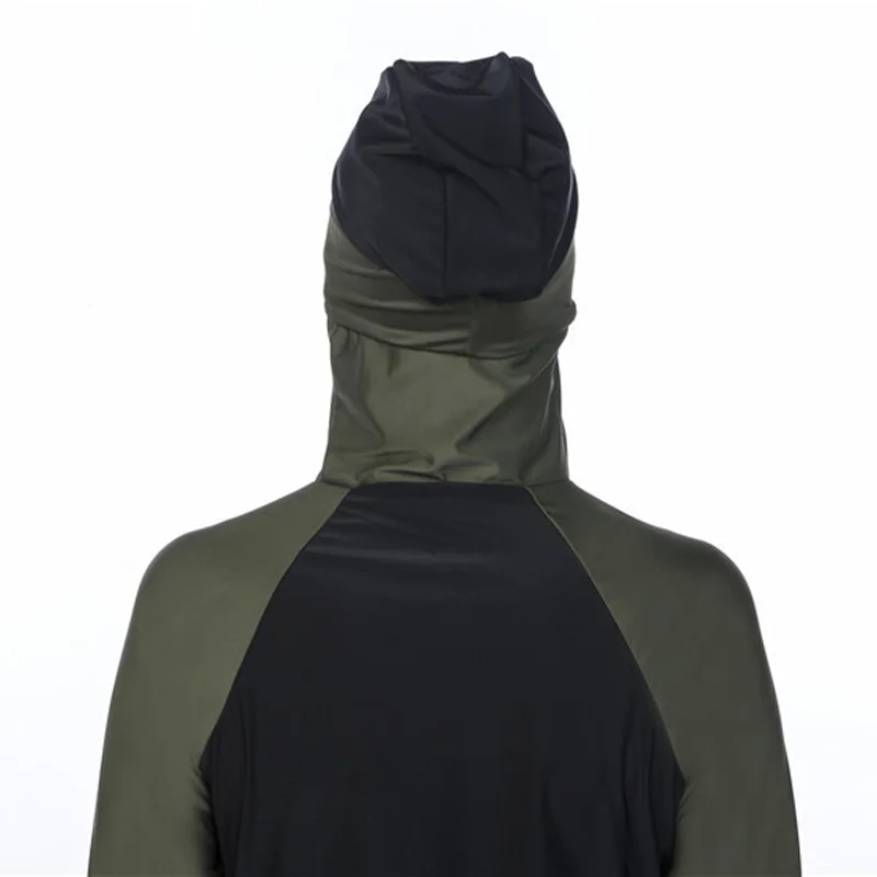 New colorblock muslim swimwear women's conservative hooded beach swimsuit patchwork hijab long sleeves sport swimsuit