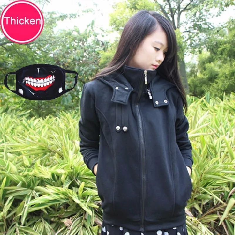 Thicken black Аниме Токийский Гуль Kaneki Ken Косплей Толстовка толстовки унисекс Повседневная модная куртка с капюшоном Женский костюм на Хэллоуин - Цвет: Thicken black
