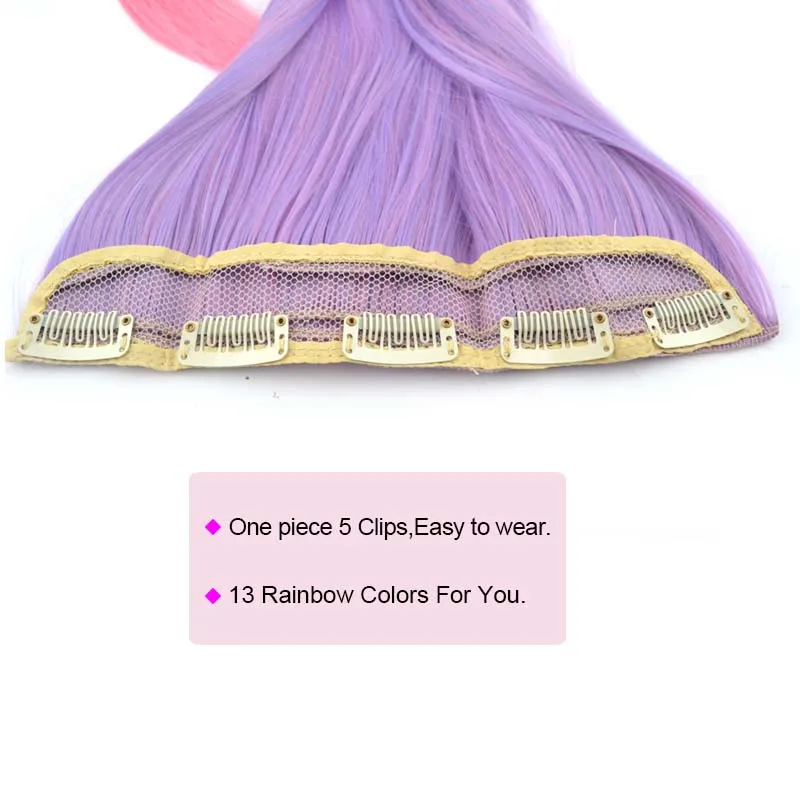 Jeedou Ombre Color One Piece With 5Clips Clip In Hair Extension Straight Synthetic Hair Green Pink Natural Colors Hairpieces