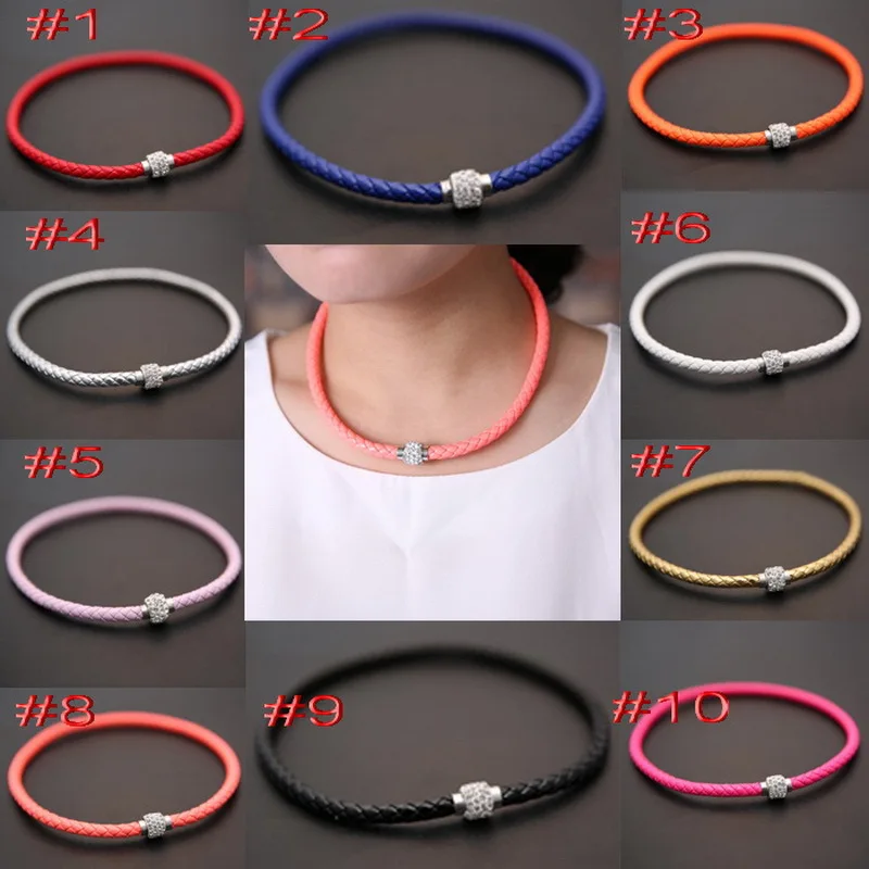 Кожаное колье чокер с искусственными кристаллами|choker fashion necklaces|choker necklacefashion necklace