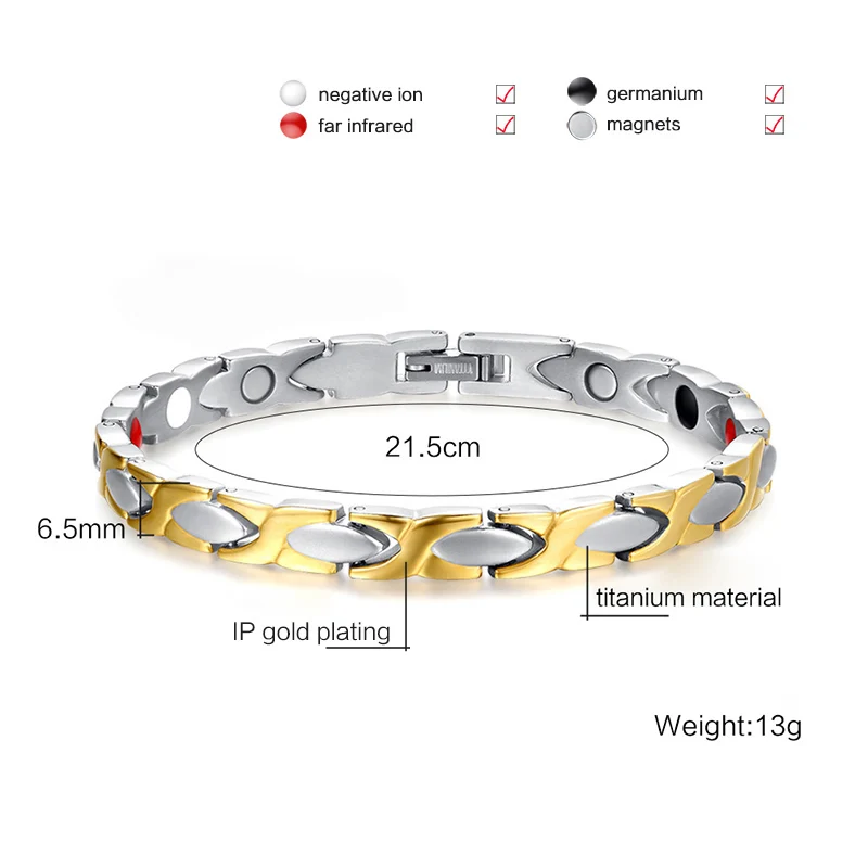 Vnox 100% Титан браслет для Для женщин Здоровье и гигиена Магнитная Германия