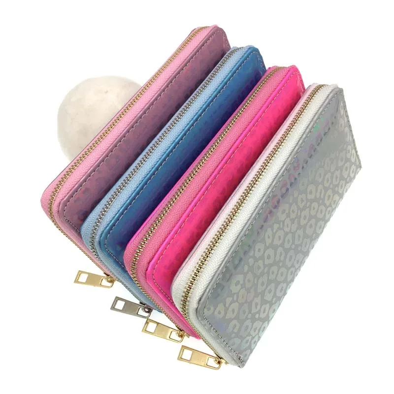 

KANDRA Fashion Floral Holographic Long Wallet Purse Women Clutch Laser Card Holders Shiny PU Leather Bag For Coin Pocket Purse