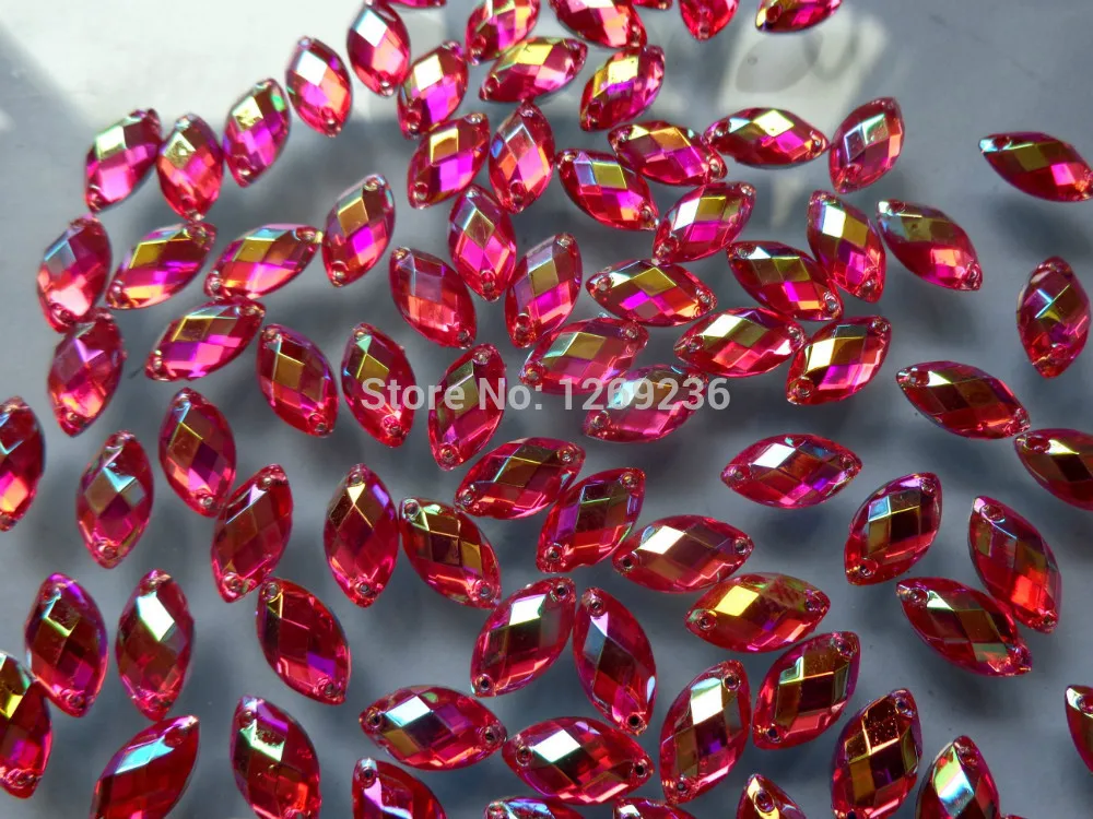 Free shipping 500pcs 6*12mm Navette shape Sew on Acrylic Crystal Rose Red ABcolour Rhinestones For Hand Sewing Stones |