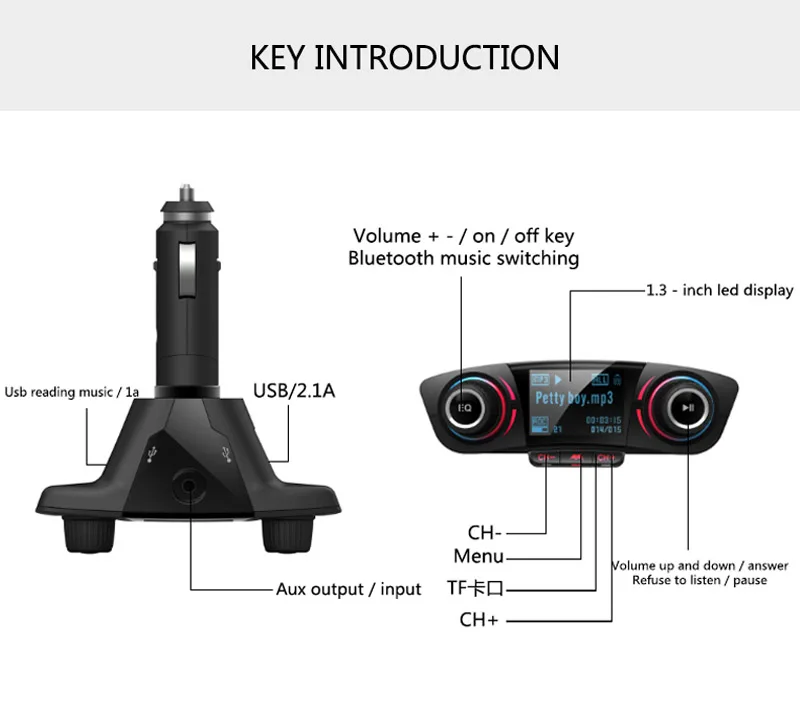 Jajabor Bluetooth автомобильный комплект громкой FM передатчик Беспроводной A2DP AUX аудио Автомобильный MP3-плеер Поддержка У диска карты памяти воспроизведения папки