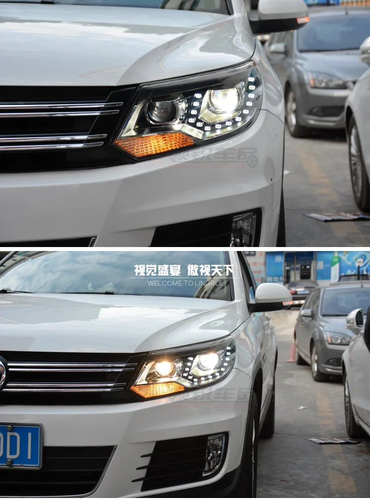 KOWELL автомобильный Стайлинг для VW Tiguan фары 2013 Tiguan светодиодный фонарь светодиодный DRL Биксеноновые линзы фары дальнего ближнего света для парковки