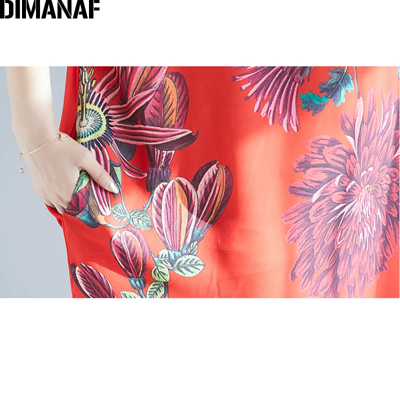 DIMANAF женское платье большого размера летнее шифоновое с цветочным принтом
