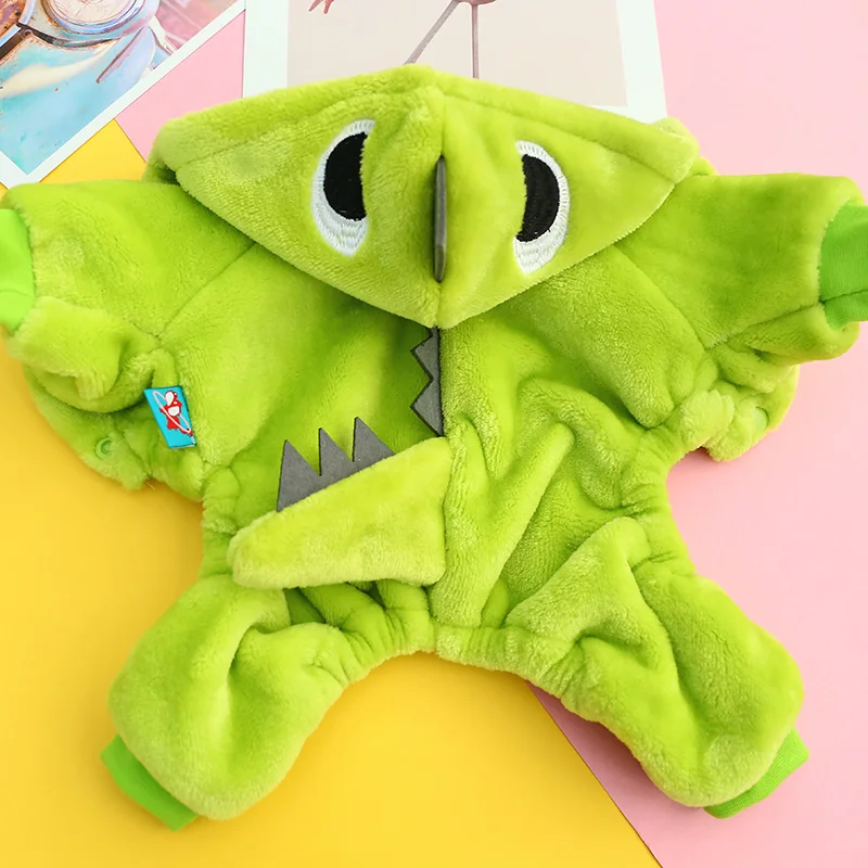 Green Dinosaur Cosplay Halloween Clothes Pet Dog Cute Csotumes Comfort Flannel Winter Warm Animal Goods Chihuahua Terrier