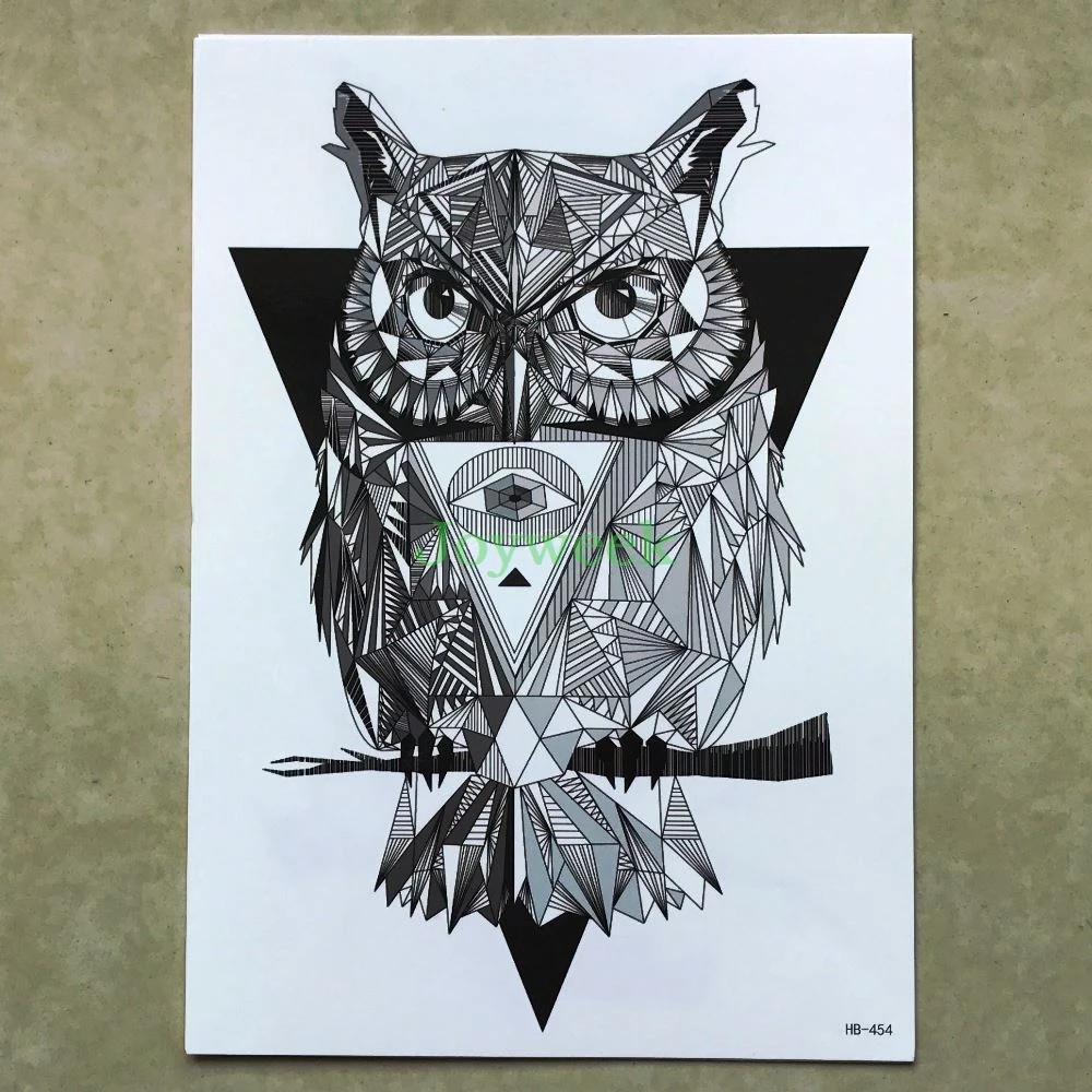 

Водостойкая Временная тату-наклейка, большой размер, геометрические наклейки в виде совы, флэш-тату, искусственные татуировки для женщин и ...