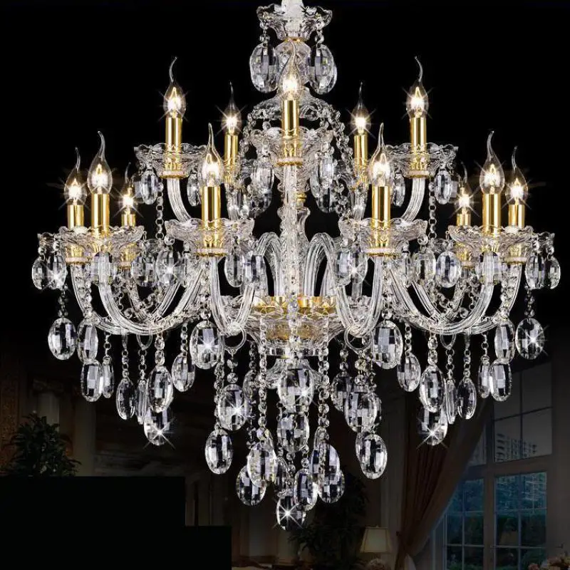 15 головок Золотая свеча Led светильник висячая хрустальная люстра освещение отель