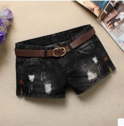 Женские ковбойские шорты без ремня повседневные рваные черные джинсовые