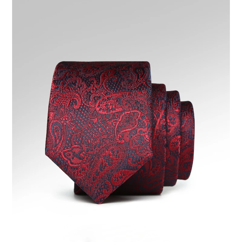 

Men's Ties for Suits Solid Wine Red Jacquard Woven Classic Paisley Necktie 5cm Slim Neck Tie Skinny Mens Gravata with Gift Box