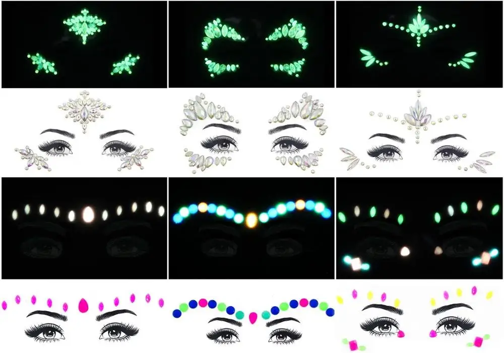 Type5 Luminous 6pcs 6 шт. временные Стразы, блестящие тату-наклейки, украшения для лица, драгоценные камни, праздничные вечерние украшения для макияжа, украшения для тела, блестящая кристальная палочка для лица - Цвет: Type5 Luminous 6pcs
