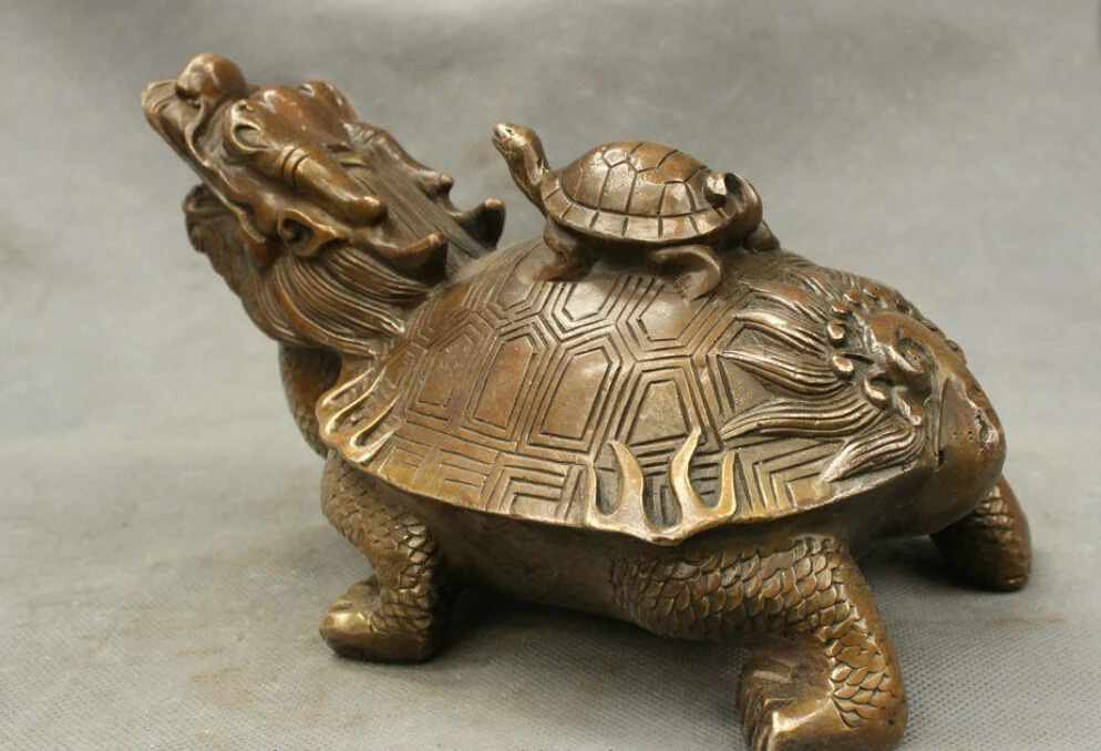 9 &quot китайский бронзовый медный долголетие черепаха на дракон статуя скульптура
