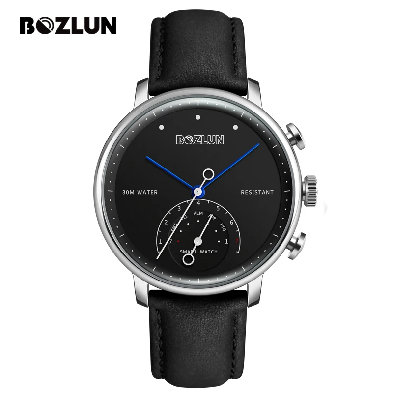 Bozlun Bluetooth Бизнес кварцевые SmartWatch Для мужчин кожа Смарт часы Водонепроницаемый