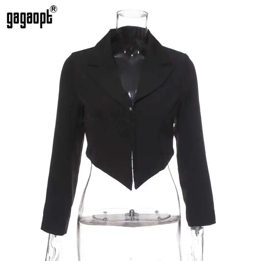 Gagaopt водолазка Leopard Crop Топы корректирующие осень для женщин топ дамы рукавов повседневное футболка пикантные топы с чокером Blusas - Цвет: Черный