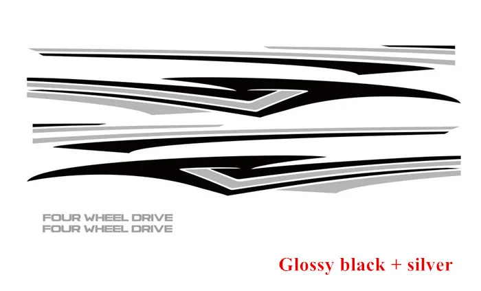 Glossy black-silver 4-х колесных дисков спортивные виниловые наклейки в виде Фотообоев c переводными картинками стайлинга автомобилей талии полоски для Toyota Prado Land Cruiser Авто кузова боковой двери наклейки - Название цвета: Glossy black-silver
