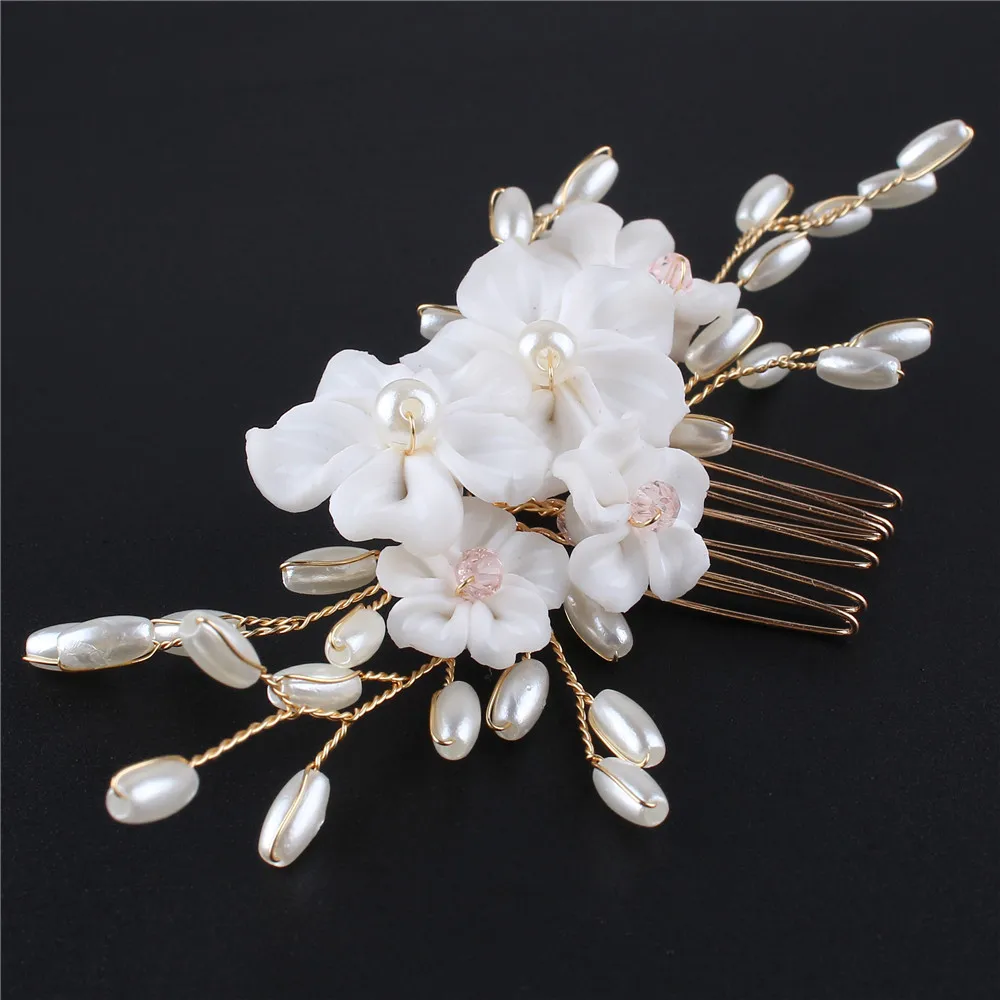 

Elegant Bride Wedding Elegant Five-Petal Crystal Hair Ornaments Flashing Crystal Pearl Hair Comb Bridal Hair Accessories Jewelry